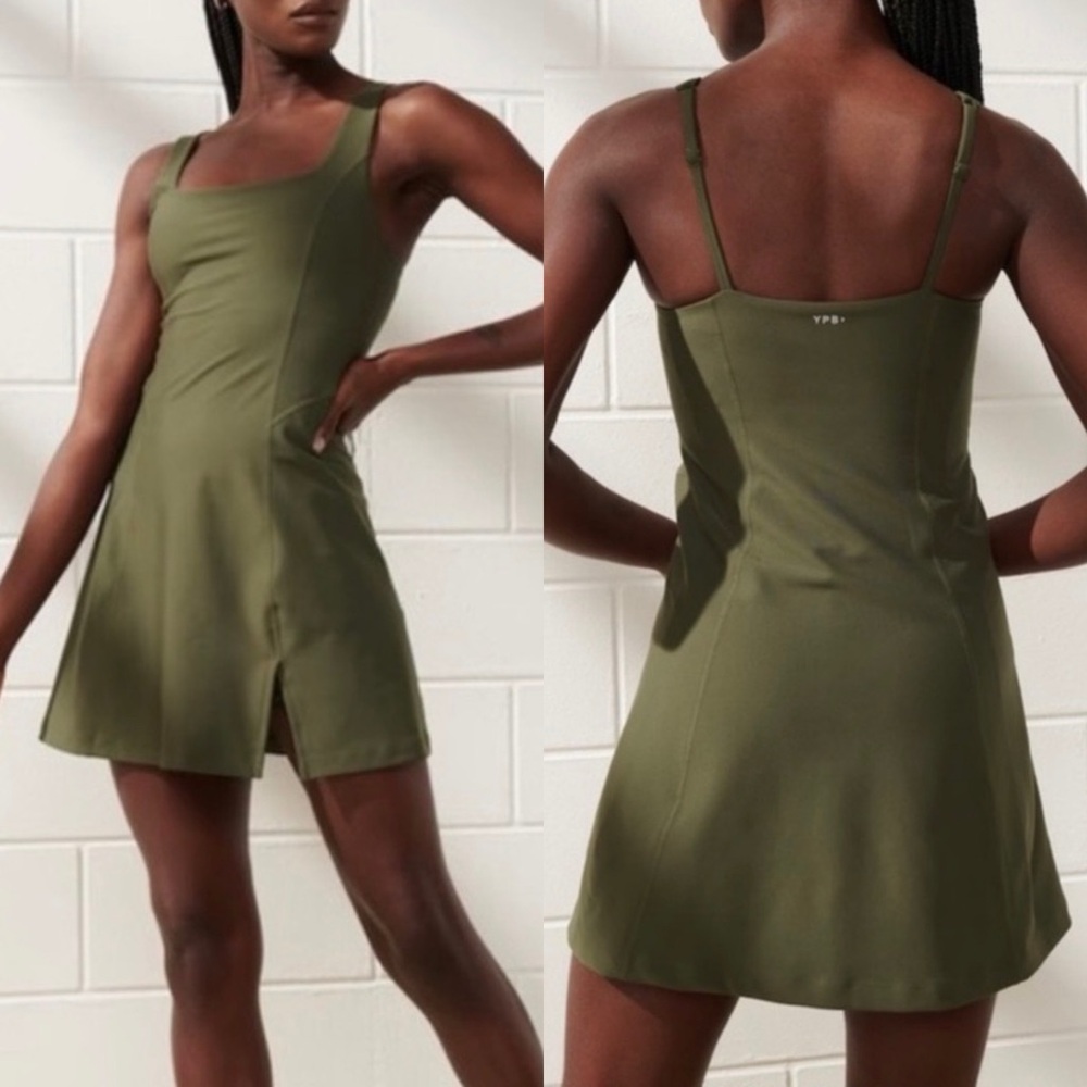 YPB Olive Green Mini Dress — Sleek Athletic A-Line with Side Slit